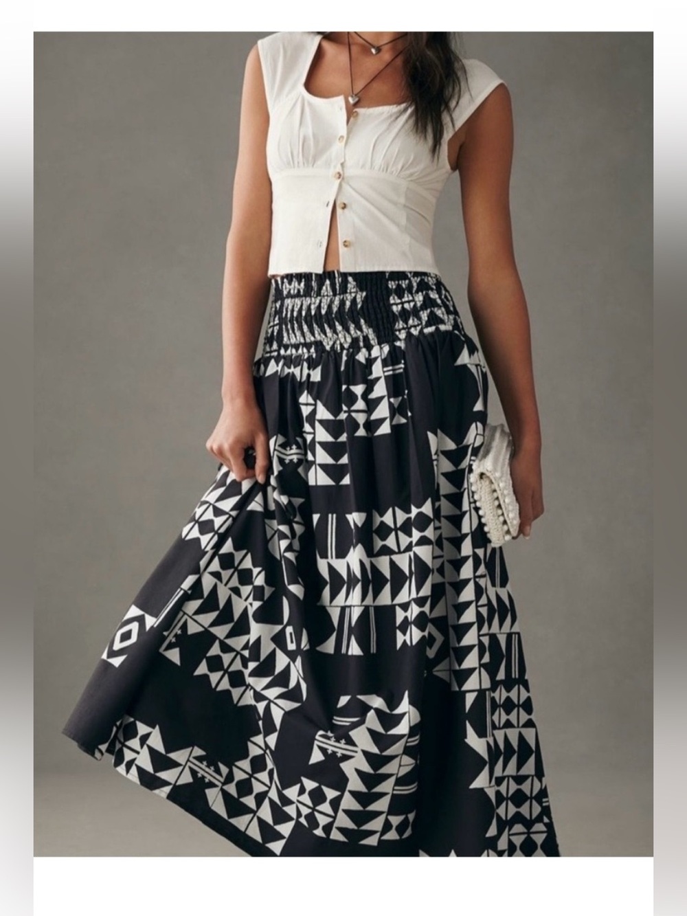 Anthropologie Black and White Geometric Maxi Skirt